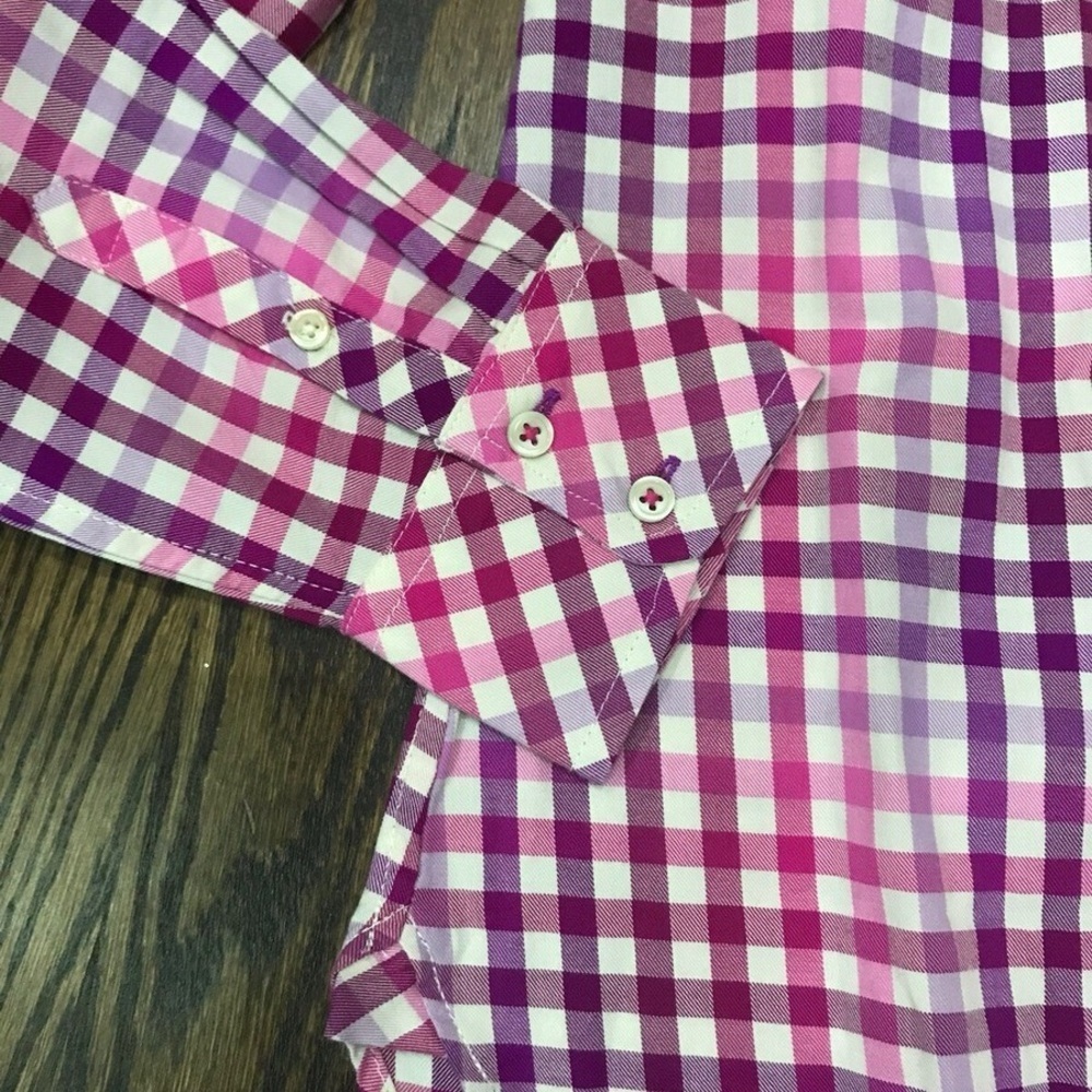 Talbots Pink Purple and White Checkered Button Down Shirt size small - Picture 3 of 12